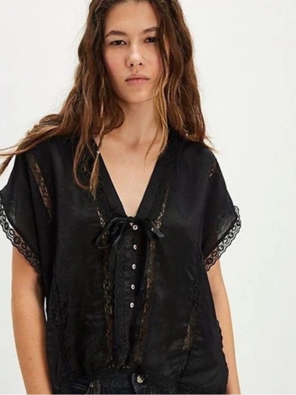 Free People Marigold Shine Lace Top in ivory lace